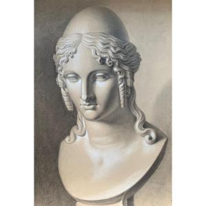 Studio accademico del XIX secolo della testa di Elena di Troia da Canova.  Cm 63 x cm 46