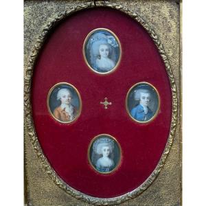 Raro Set Indiviso di 4 Miniature Commemorative di Famiglia, Fine XVIII Secolo, circa 1780