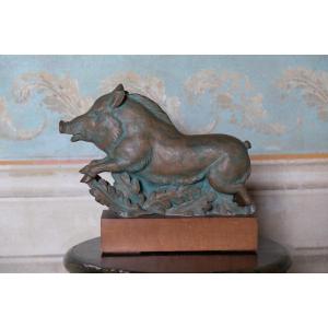 Cinghiale, scultura in terracotta patinata a bronzo, anni 1930-40, Giorgio Rossi (1894–1981)