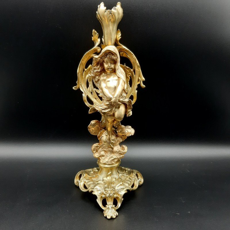 COPPIA DI CANDELABRI IN BRONZO DORATO DEL XIX SEC.-photo-8