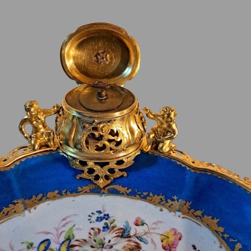 CALAMAIO IN PORCELLANA DI SEVRES E BRONZO DORATO NAPOLEONE III-photo-3