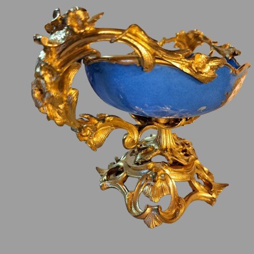 CIOTOLA CENTROTVOLA IN PORCELLANA DI SEVRES E BRONZO DORATO NAPOLEONE III-photo-4