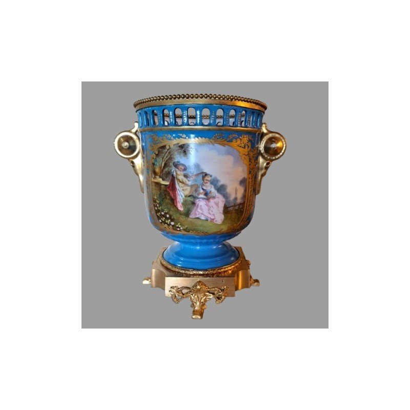 GRANDE CACHEPOT IN PORCELLANA DI SEVRES E BRONZO DORATO-photo-4