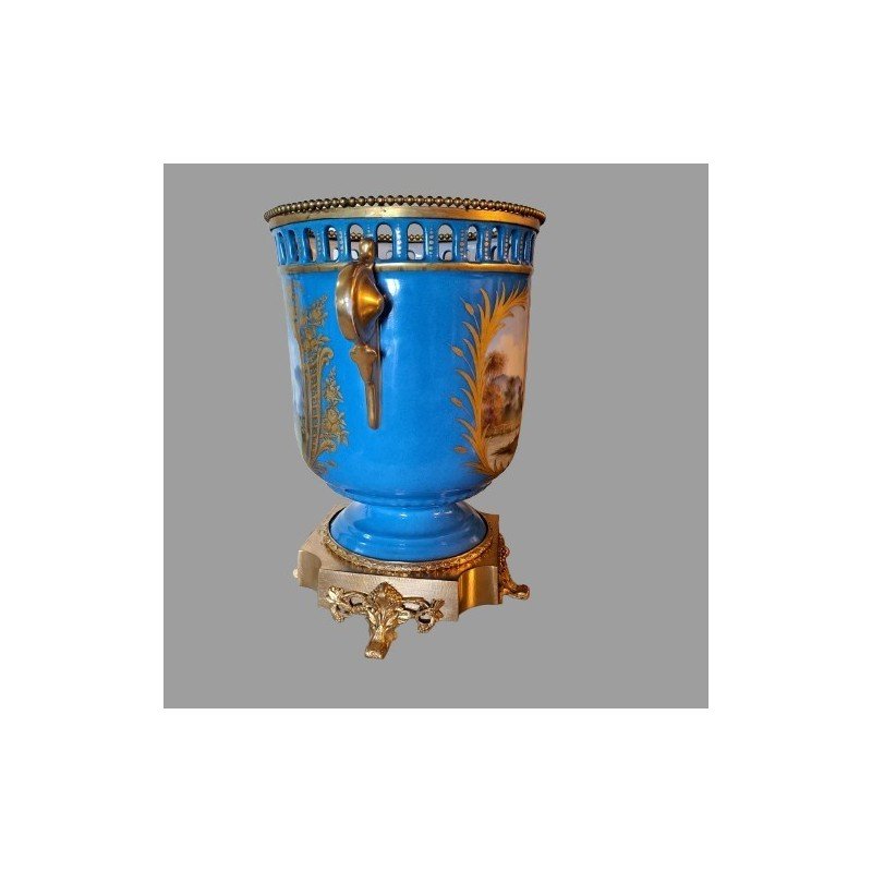 GRANDE CACHEPOT IN PORCELLANA DI SEVRES E BRONZO DORATO-photo-2