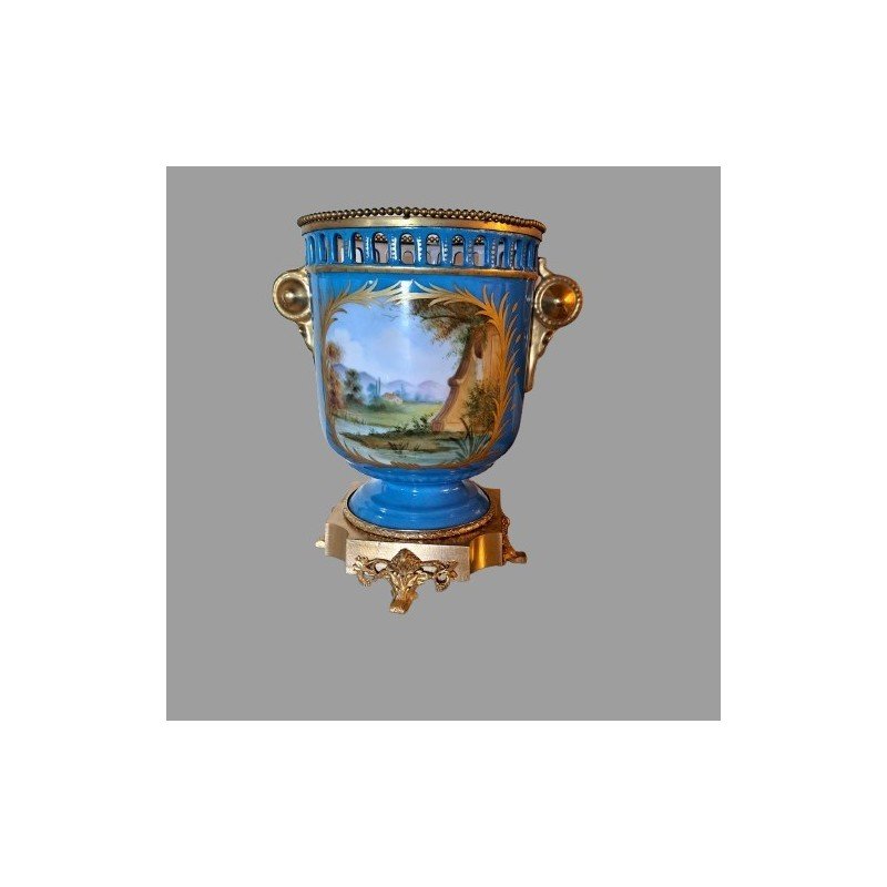 GRANDE CACHEPOT IN PORCELLANA DI SEVRES E BRONZO DORATO-photo-4