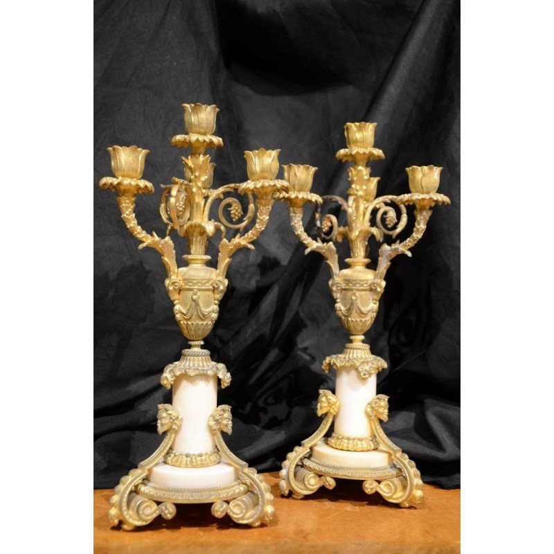 COPPIA DI CANDELABRI IN BRONZO E MARMO DELLA META' DEL XIX SECOLO