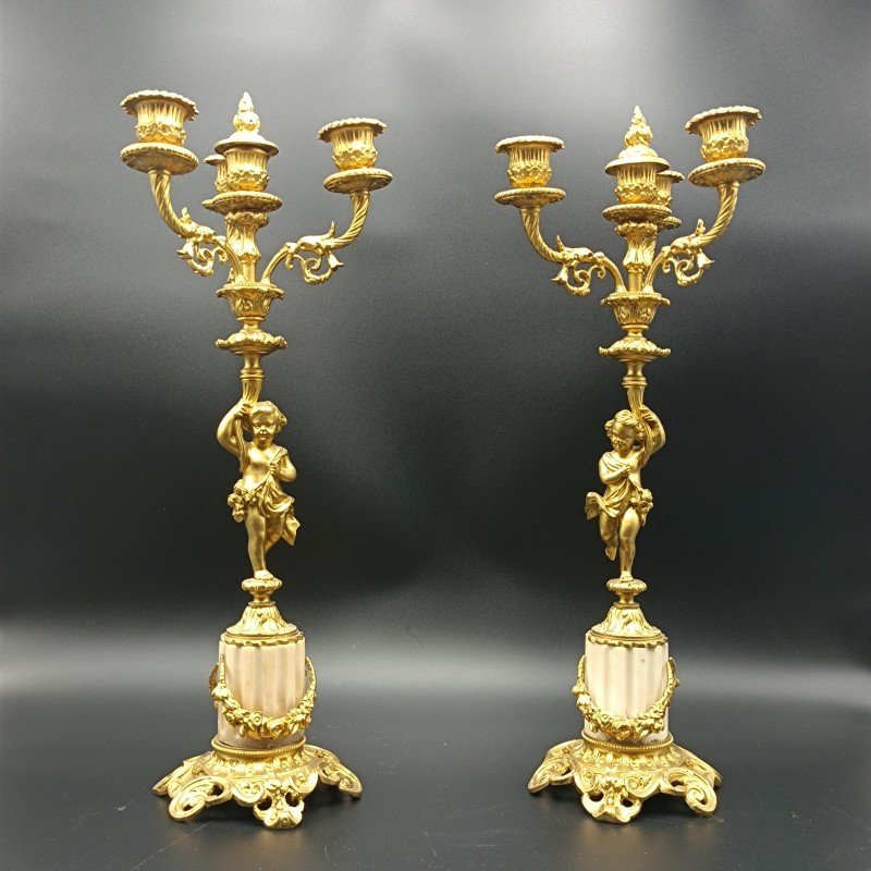 CANDELABRI IN BRONZO E MARMO NAPOLEONE III