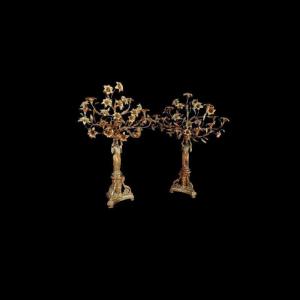 COPPIA DI CANDELABRI IN BRONZO DORATO DELLA SECONDA META' DEL XIX SECOLO