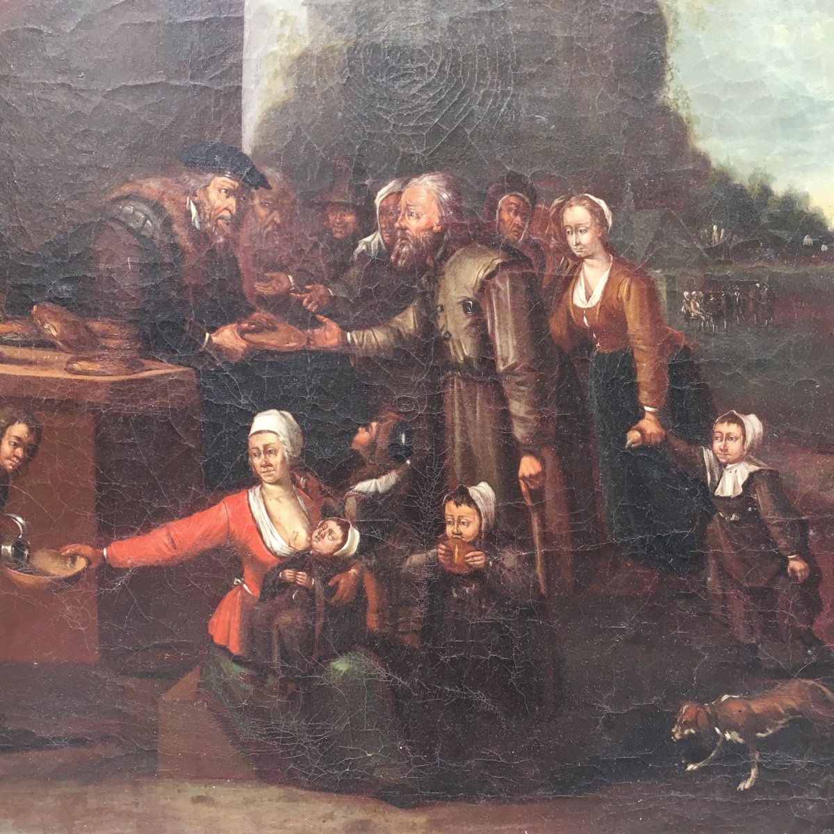 Peinture Flamand Du XVIIe Siècle Huile Sur Toile Représentant La 'charité'-photo-4