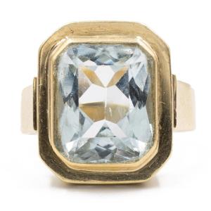 ANELLO VINTAGE IN ORO 14K CON ACQUAMARINA (5,3CT), ANNI '70 €690