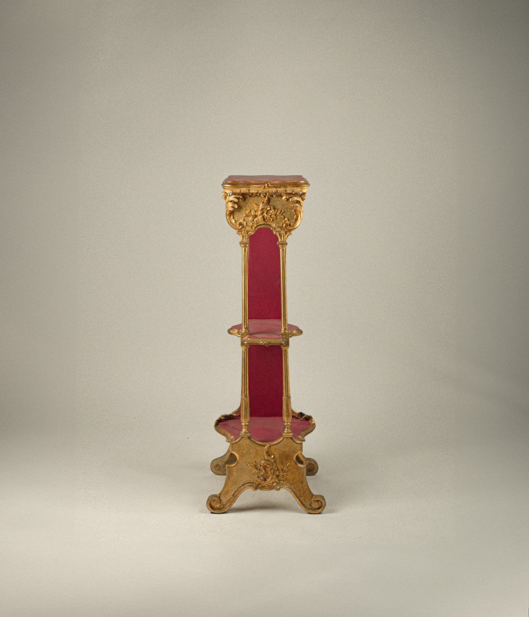 Gueridon in legno intagliato e laccato oro e rosso inizi XX secolo-photo-2