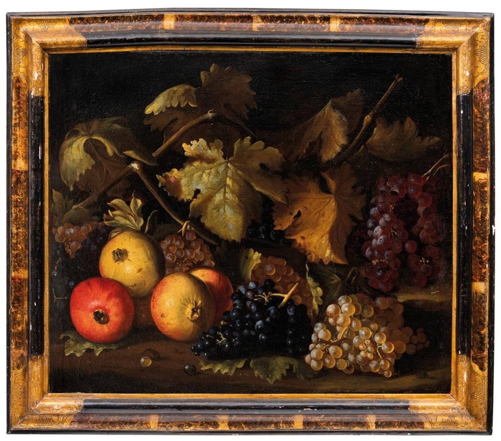 Pittore attivo a Roma nel XVII secolo Natura morta con uva e melograni