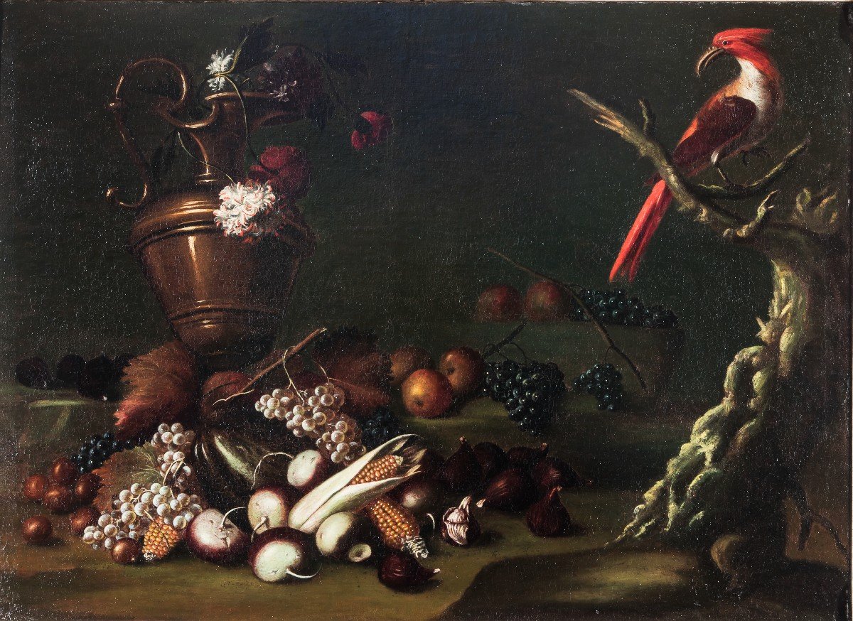 Carlo Antonio Crespi, "Natura morta con frutta, un'anfora e un pappagallo"-photo-4