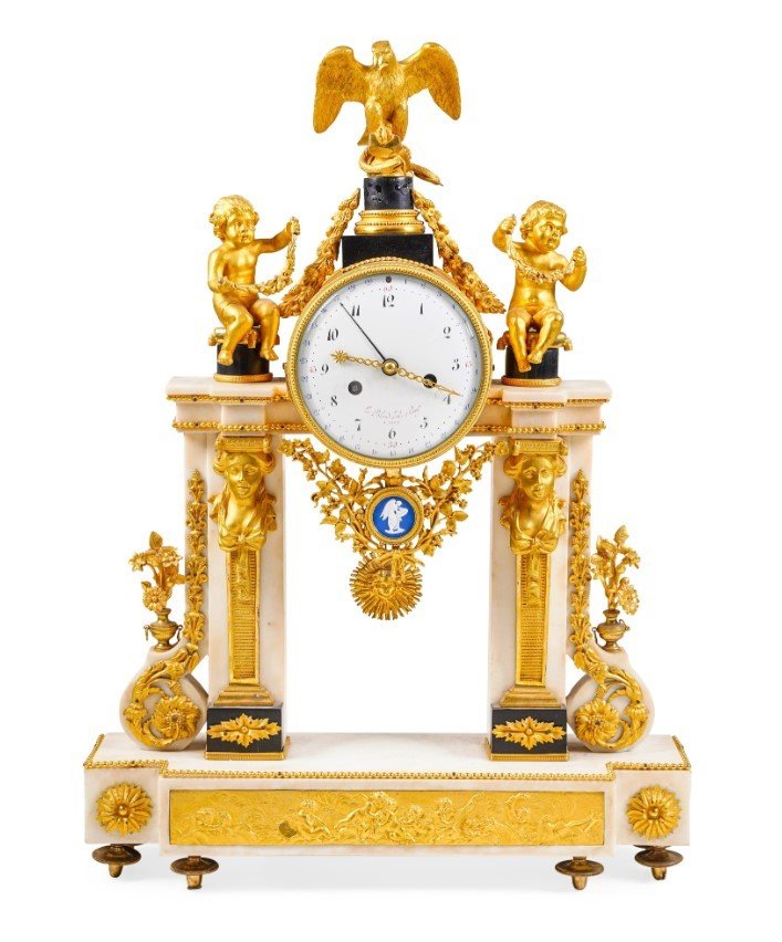 Orologio da tavolo in bronzo dorato e marmo, Le Blond Fils, Parigi, XIX secolo