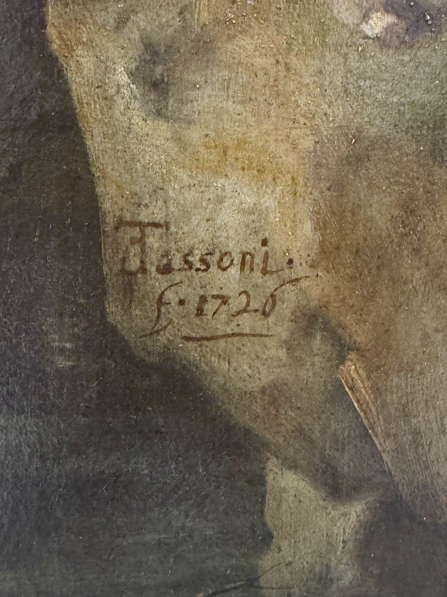 Giuseppe Tassoni (1653 -1737)  "Paesaggio con armenti e famiglia di pastori"-photo-3