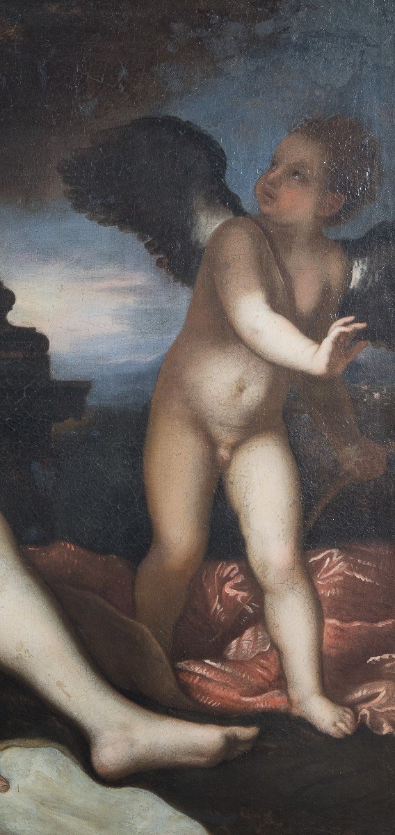 Anonimo del XVIII secolo,  "Danae e la pioggia di monete d'oro" (copia da Tiziano Vecellio)-photo-1