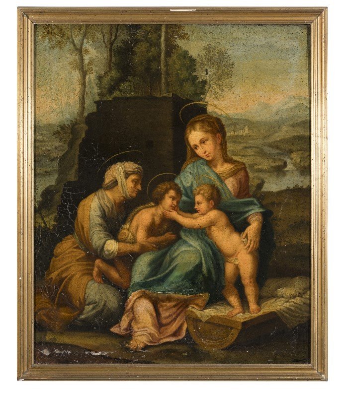 Scuola italiana del XVIII secolo Madonna col Bambino con San Giovannino e Santa Elisabetta