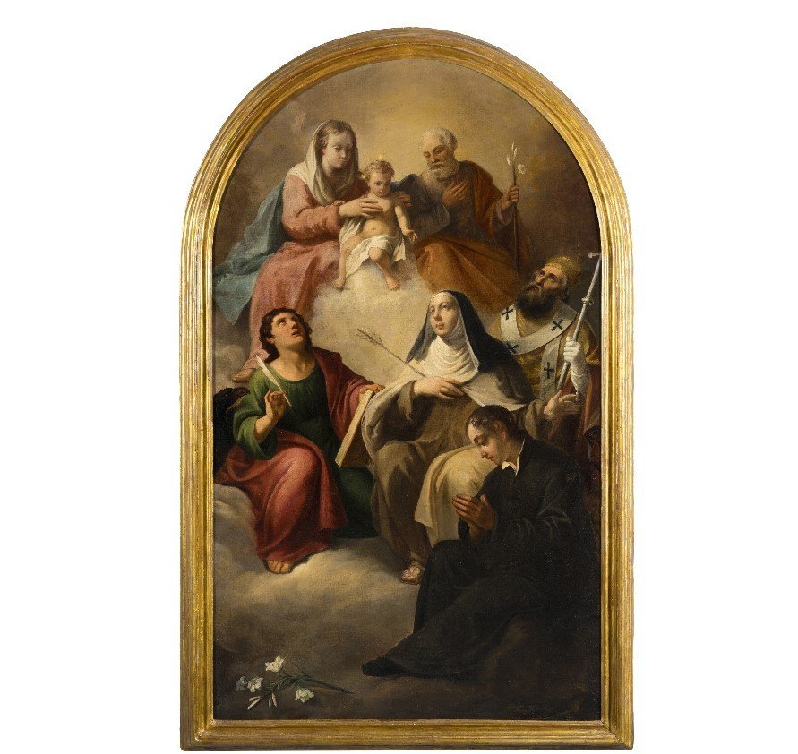 Lattanzio Querena  (attribuito) "Pala Sacra Famiglia in Gloria con Santi"