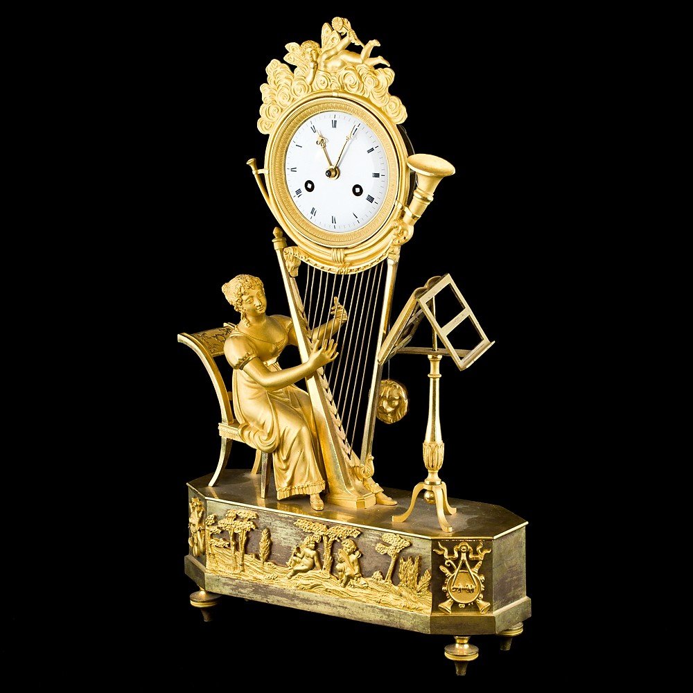 Orologio da tavolo Impero in bronzo dorato a mercurio-photo-2