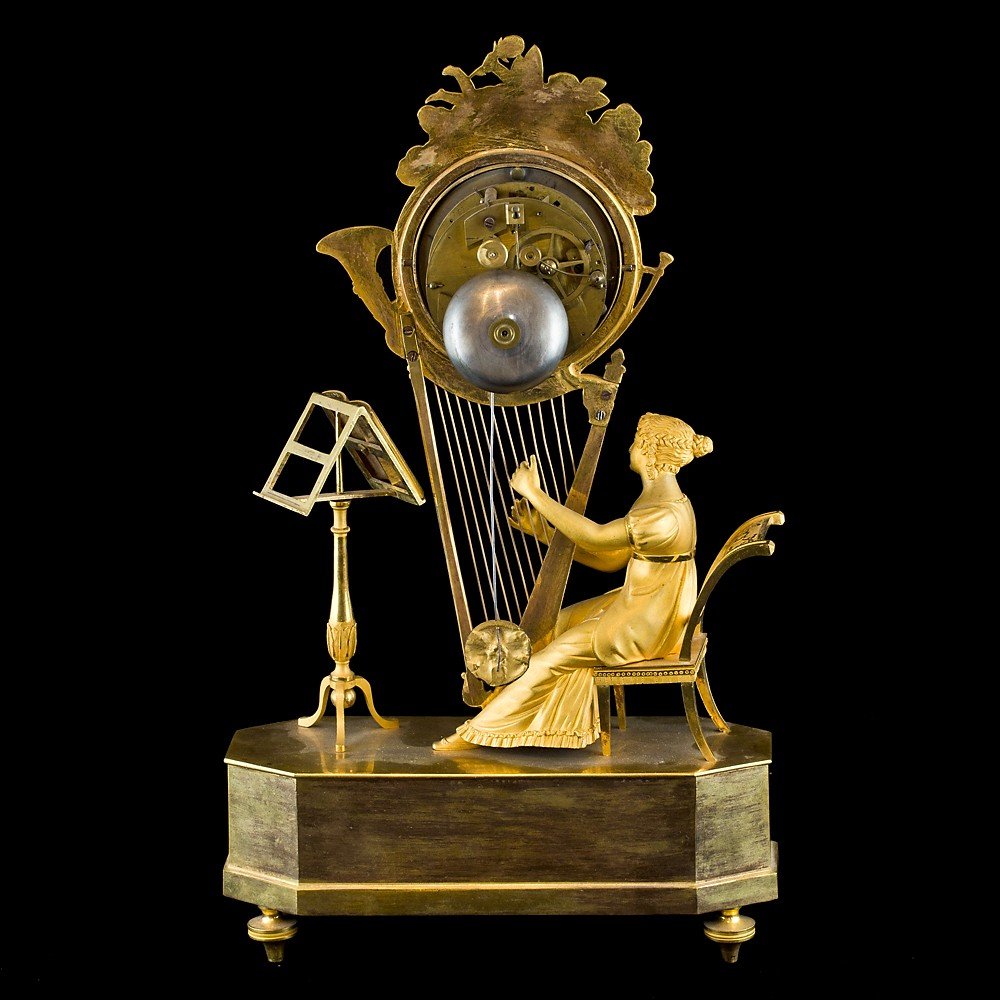 Orologio da tavolo Impero in bronzo dorato a mercurio-photo-3