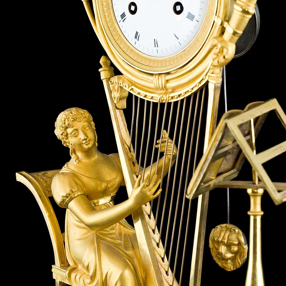 Orologio da tavolo Impero in bronzo dorato a mercurio-photo-4