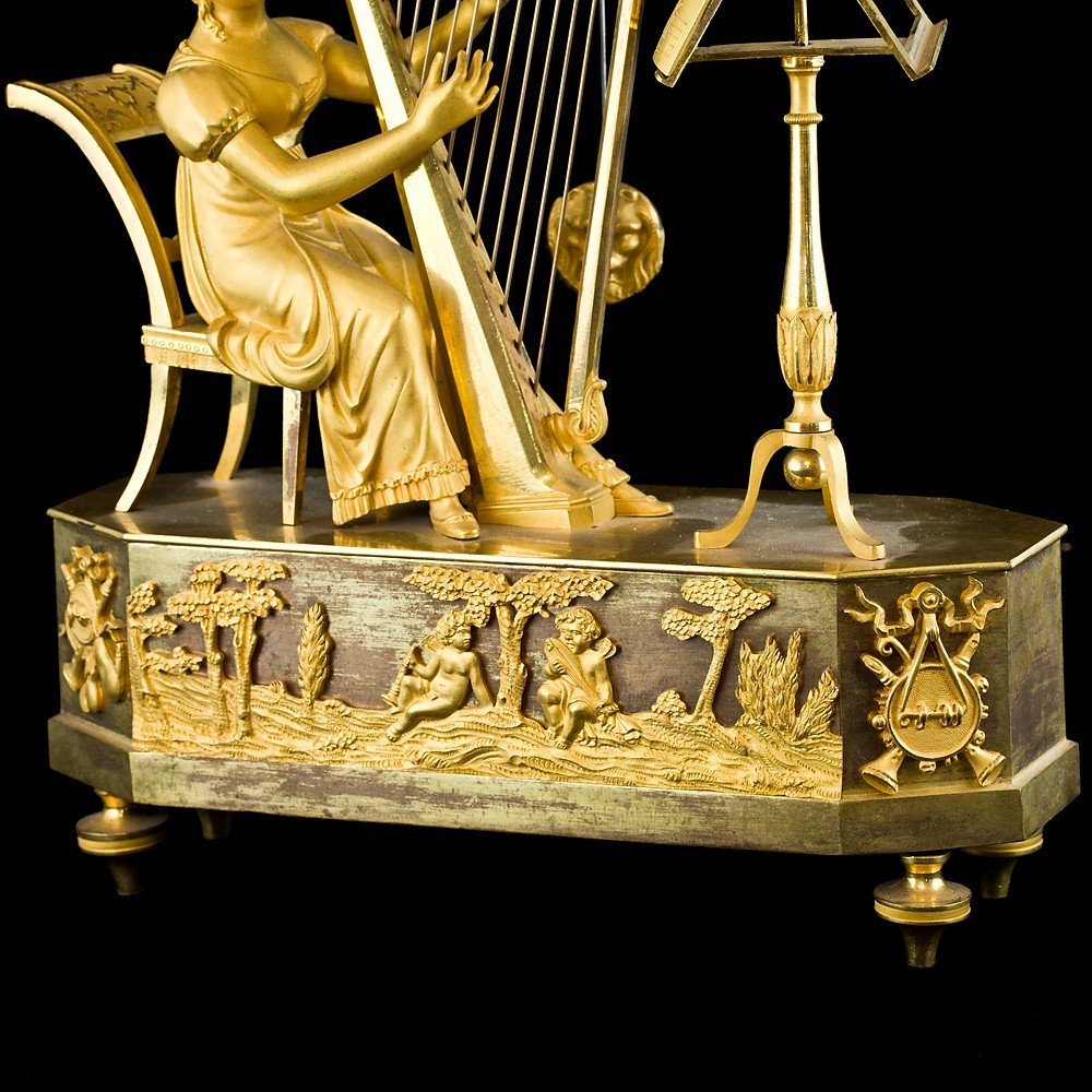 Orologio da tavolo Impero in bronzo dorato a mercurio-photo-1