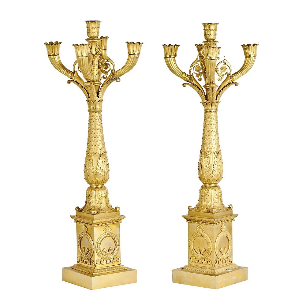 Coppia di Candelabri in bronzo dorato-photo-3