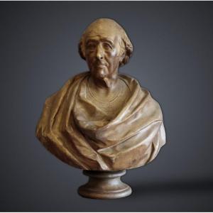 Scultura busto di uomo in terracotta