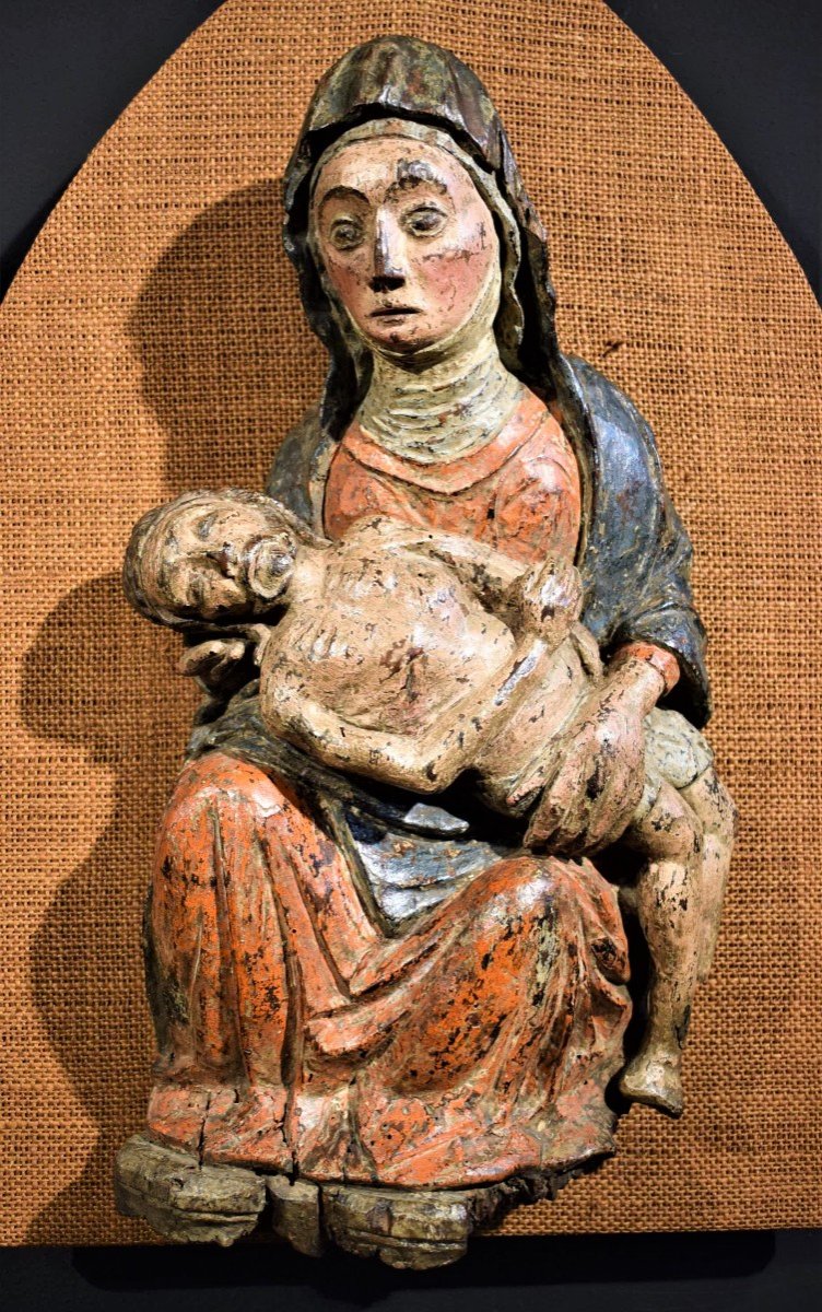 "La Pietà" Scultura lignea policroma - Inizi del XV° secolo-photo-3