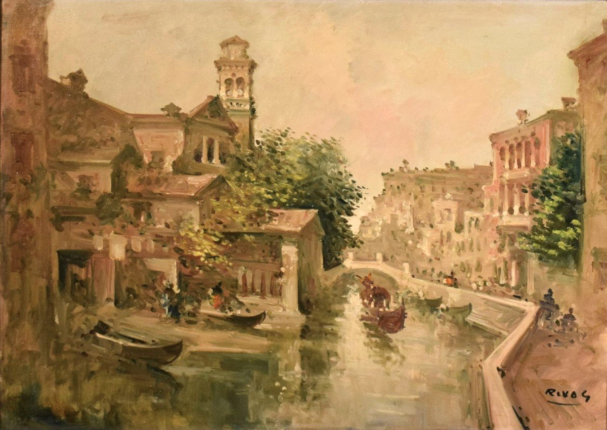 Venezia, il Rio di San Trovaso  - Giuseppe Riva (Ivrea 1834 -1916)-photo-2