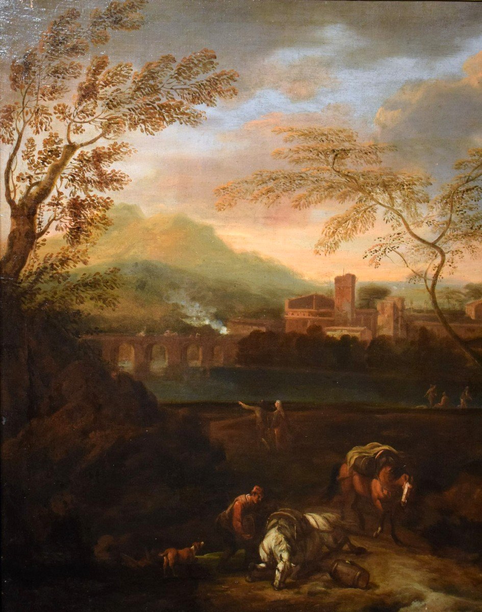 Paesaggio Idilliaco al tramonto - Bottega di Johann Heinrich Roos (1631 – 1685)-photo-3