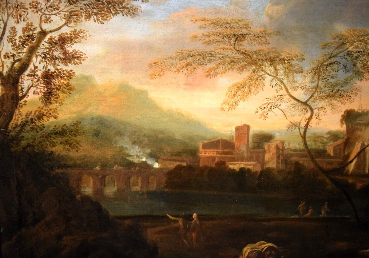 Paesaggio Idilliaco al tramonto - Bottega di Johann Heinrich Roos (1631 – 1685)-photo-1