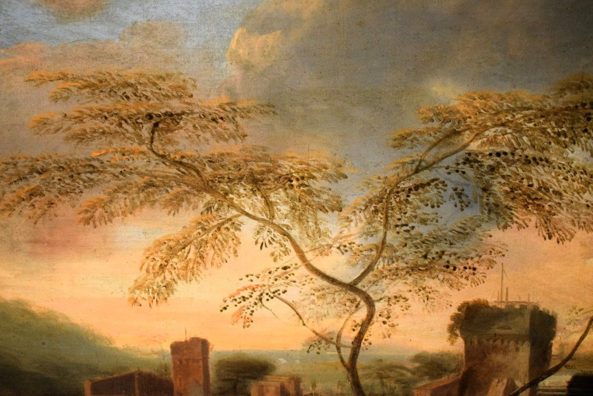 Paesaggio Idilliaco al tramonto - Bottega di Johann Heinrich Roos (1631 – 1685)-photo-3