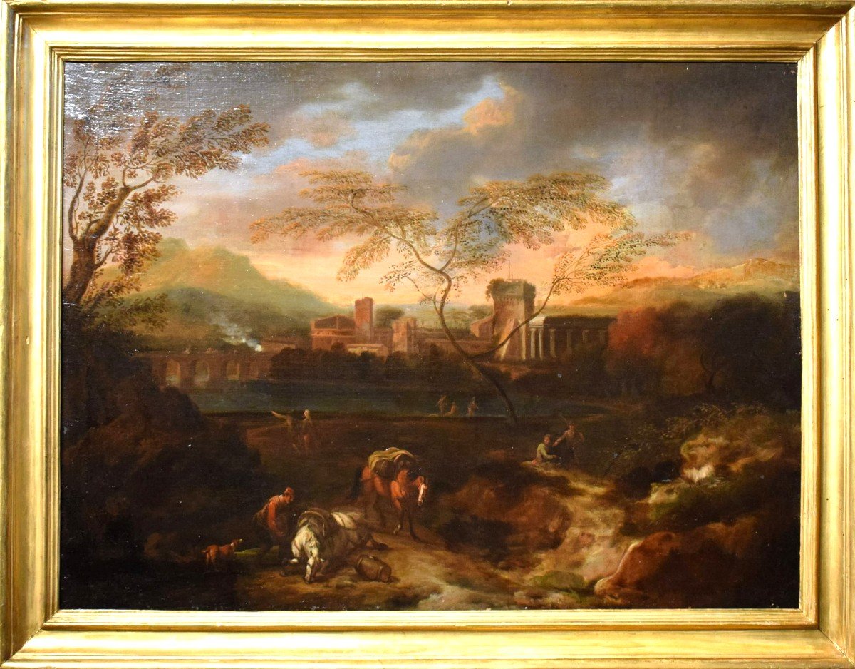 Paesaggio Idilliaco al tramonto - Bottega di Johann Heinrich Roos (1631 – 1685)