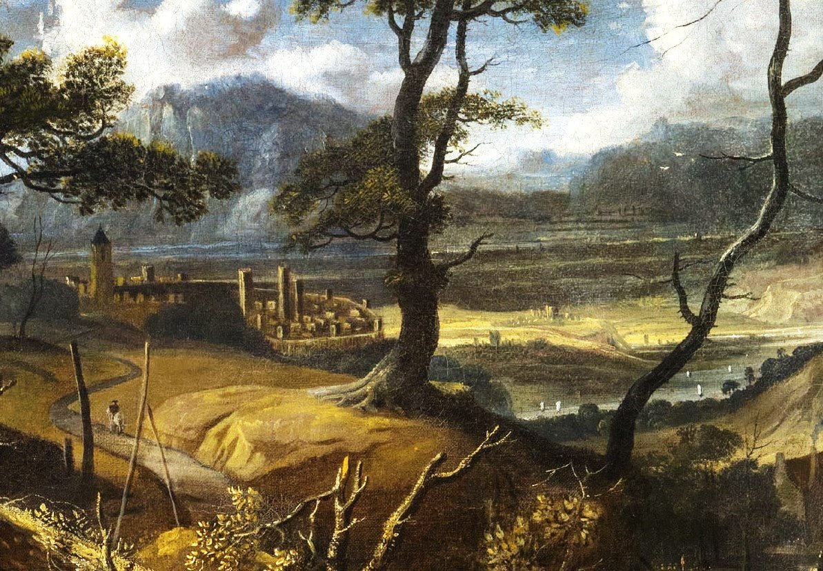 Jan Looten  (Amsterdam, 1618 - 1681)  - Paesaggio boschivo  con viandanti e villaggio-photo-2