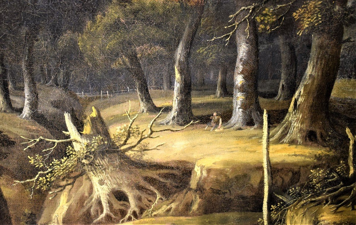 Jan Looten  (Amsterdam, 1618 - 1681)  - Paesaggio boschivo  con viandanti e villaggio-photo-4