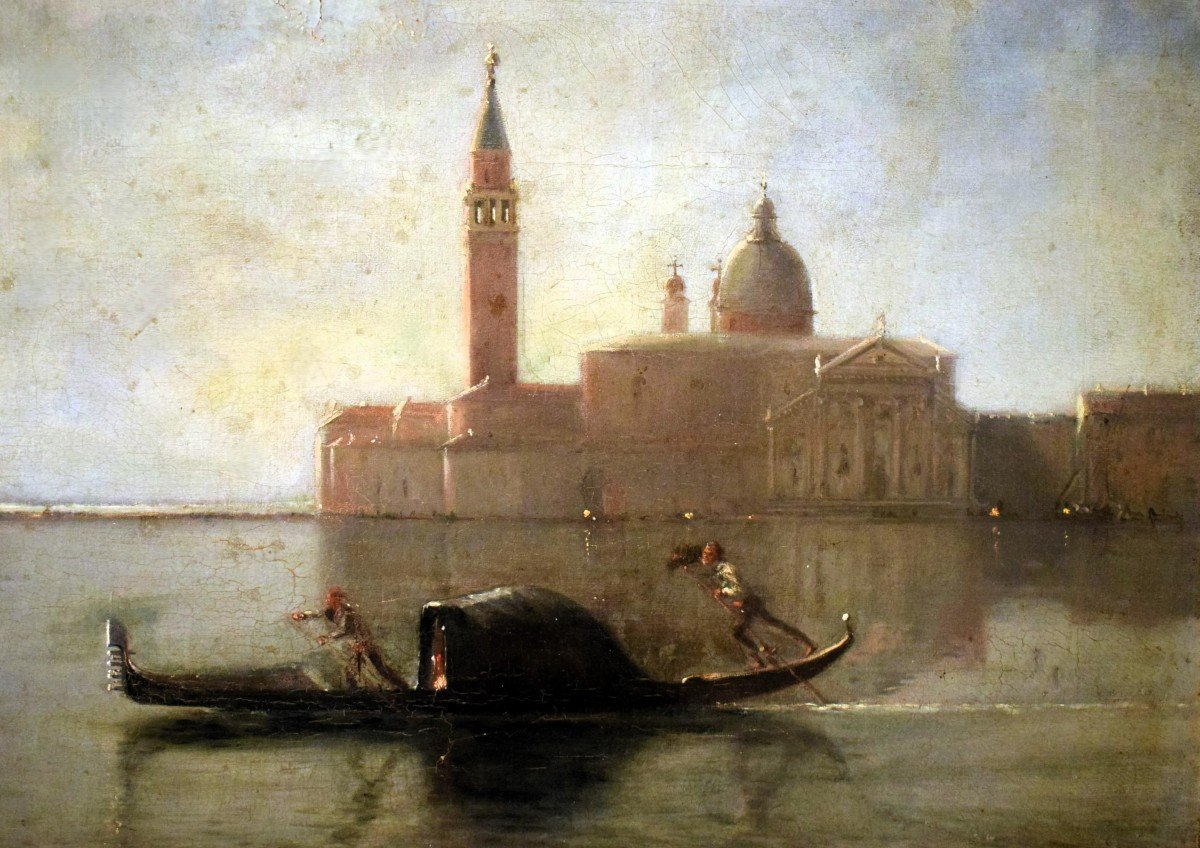 Venezia, San Giorgio Maggiore al chiaro di luna.- Baron Deslanders E.A.  firma e data 1877-photo-3