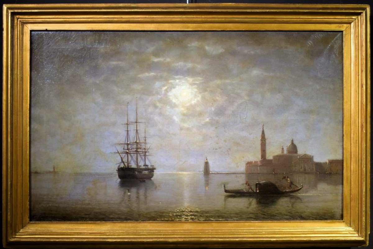 Venezia, San Giorgio Maggiore al chiaro di luna.- Baron Deslanders E.A.  firma e data 1877