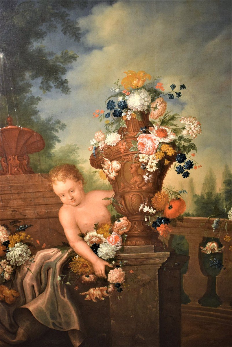 Natura Morta di fiori con Putto e Fontana -  Antonio Rapous (Torino 1733-1819) -photo-2