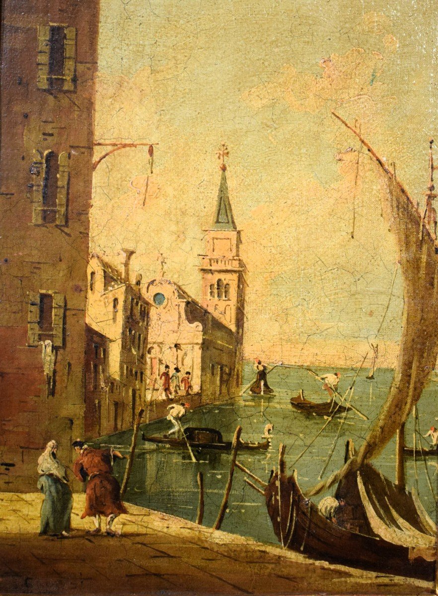 Coppia di Vedute Veneziane - maniera di Francesco Guardi, fine dell'800-photo-3