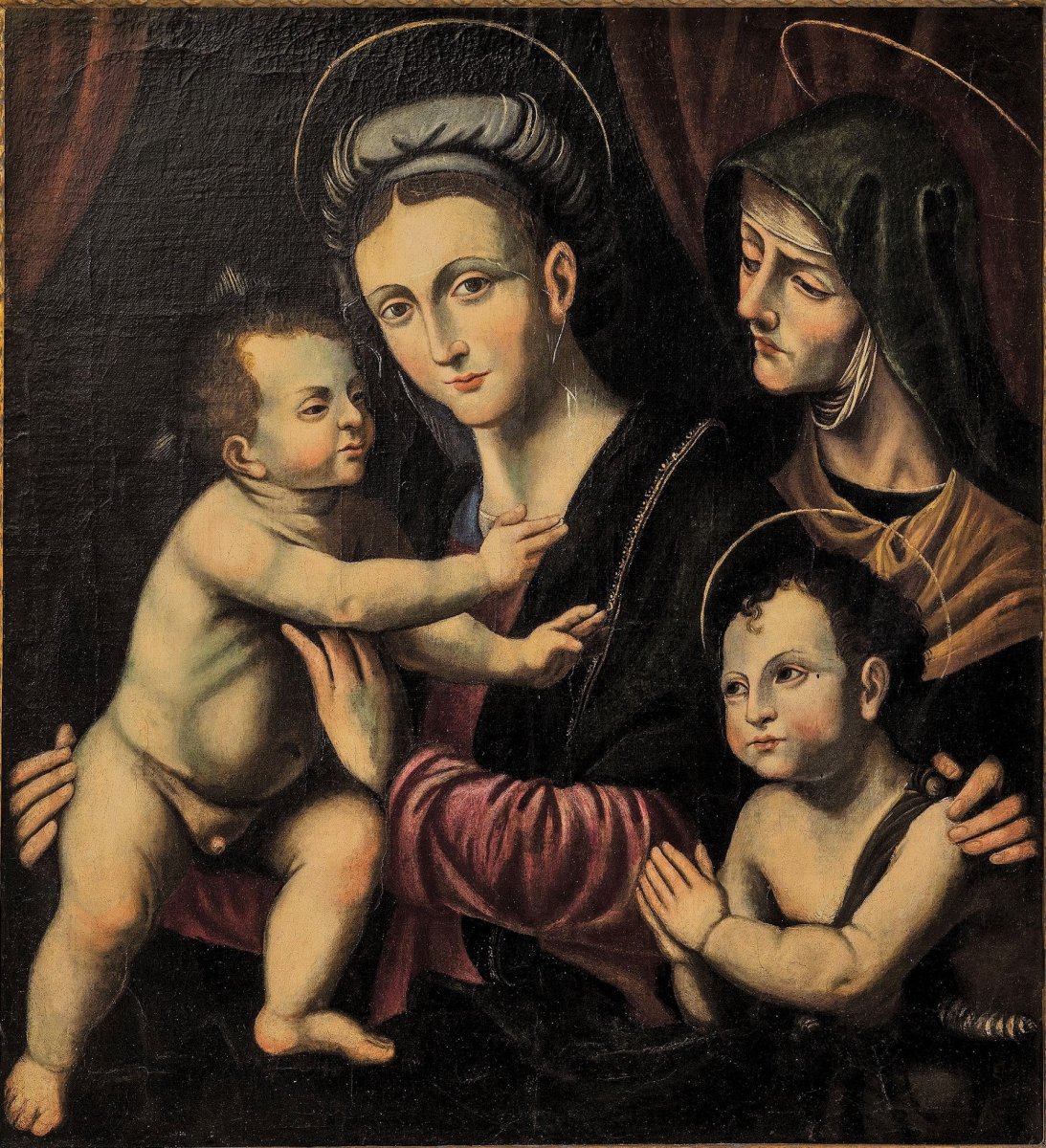 Vierge à l' Enfant, St. Jean Baptiste Et St. Anne - Renaissance Italienne -photo-2