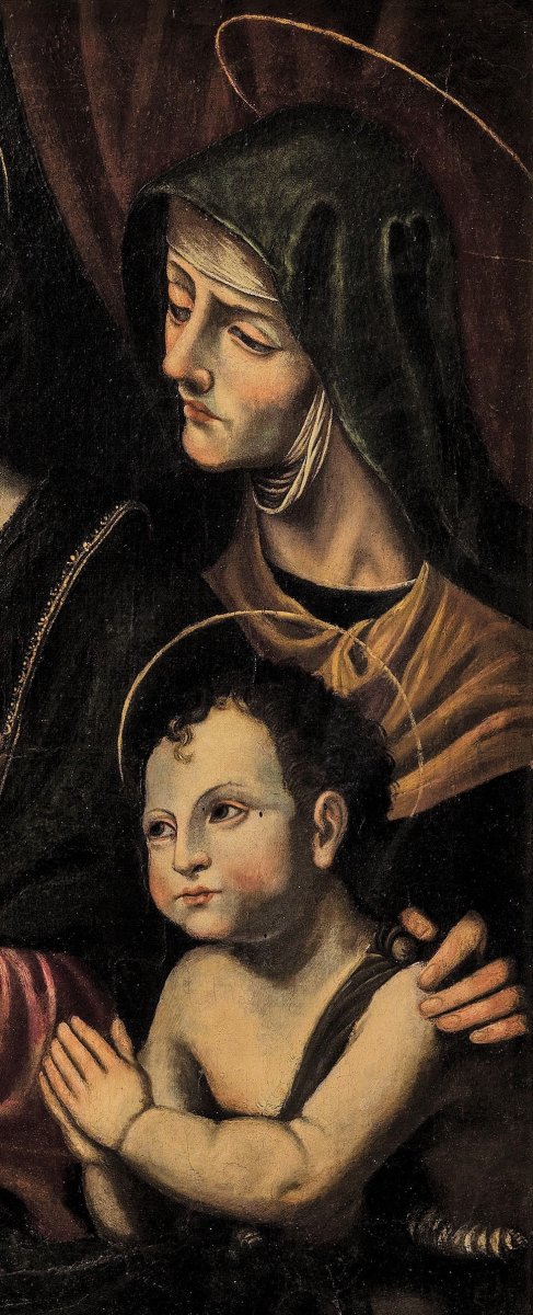 Vierge à l' Enfant, St. Jean Baptiste Et St. Anne - Renaissance Italienne -photo-4