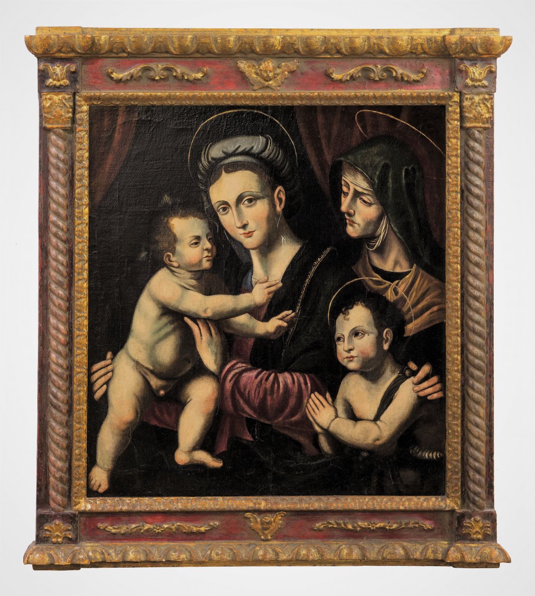 Vierge à l' Enfant, St. Jean Baptiste Et St. Anne - Renaissance Italienne 