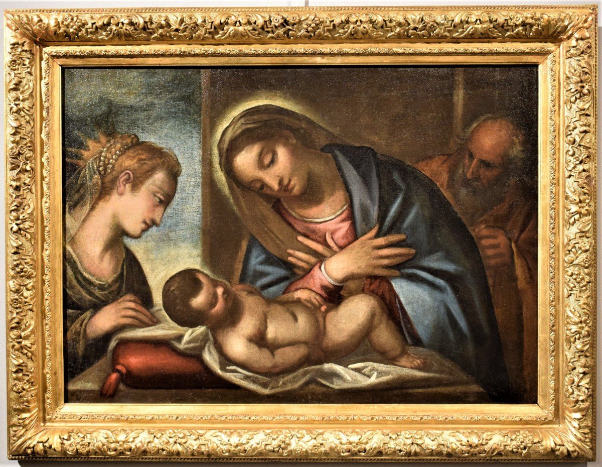 Sacra Famiglia con Santa  Caterina Luca Cambiaso  XVI° secolo bottega