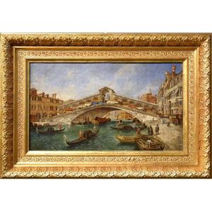 Venezia, il Ponte di Rialto  - Maestro veneziano del '700