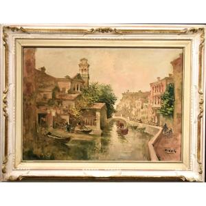 Venezia, il Rio di San Trovaso  - Giuseppe Riva (Ivrea 1834 -1916)