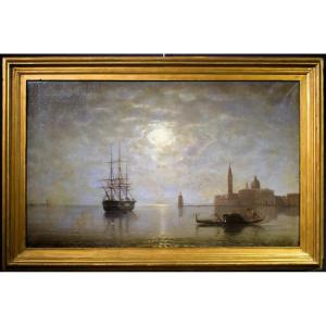 Venezia, San Giorgio Maggiore al chiaro di luna.- Baron Deslanders E.A.  firma e data 1877