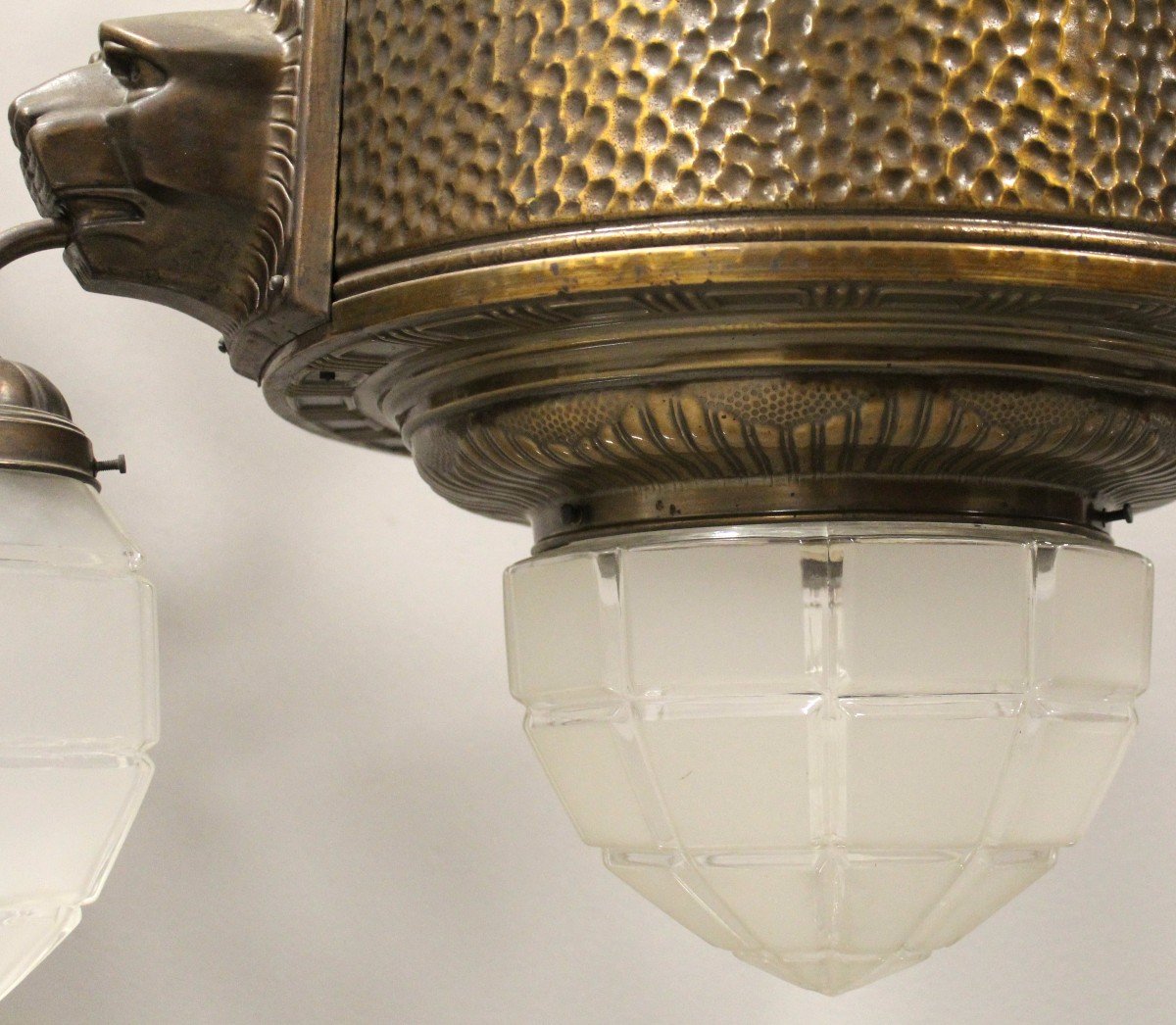 Antico Lampadario in rame e vetro a 4 luci - Italia 19°secolo-photo-1