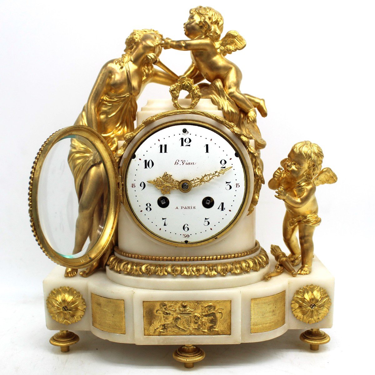 Antico Orologio a Pendolo Napoleone III in bronzo dorato e marmo - 19°secolo firmato-photo-5