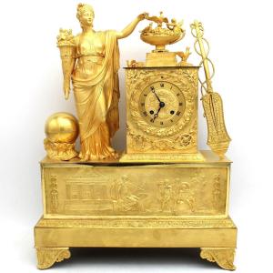 Antico orologio a pendolo Impero in bronzo dorato (H.50) - 19°secolo